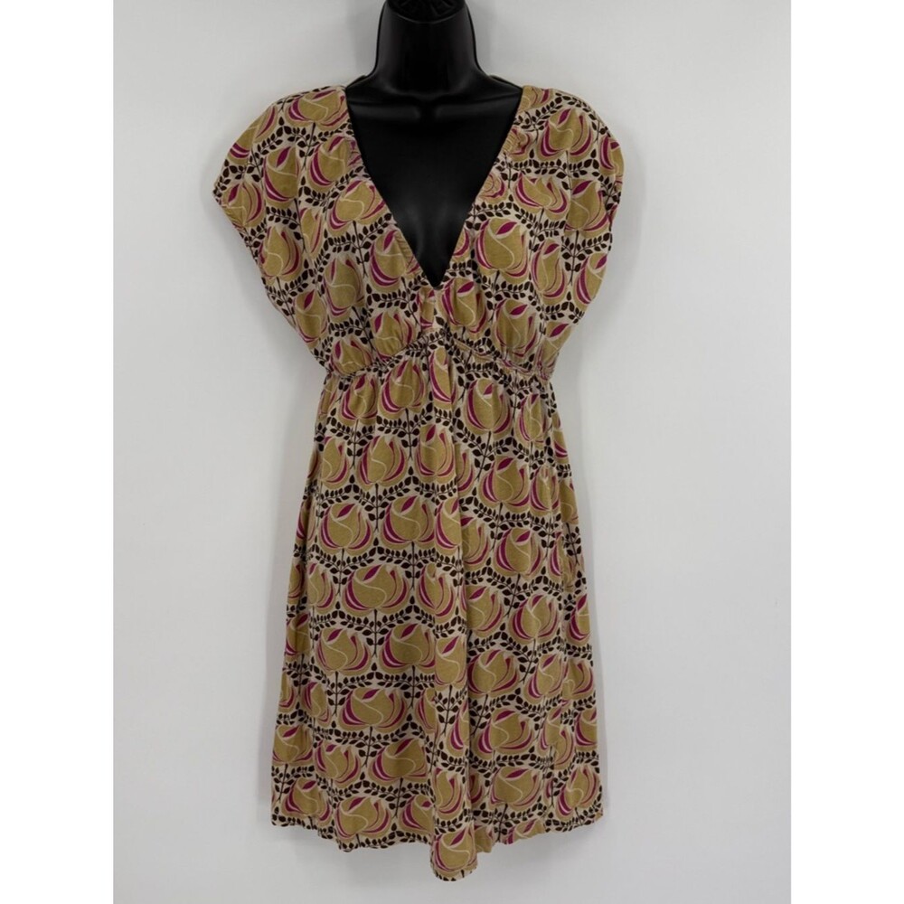 ✦ Anthropologie Puella Y2K Tulip Print Cotton V Neck Mini Dress | Multi | Large - Picture 2 of 5